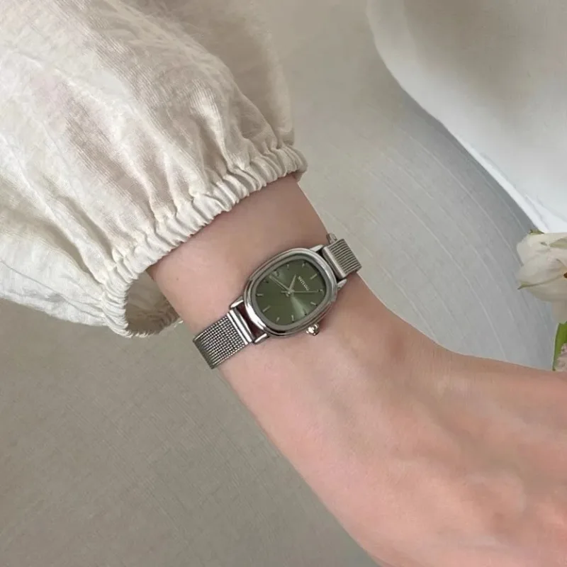 Minimalist Thin Watch - Small Oval Dial Green Watch Simple