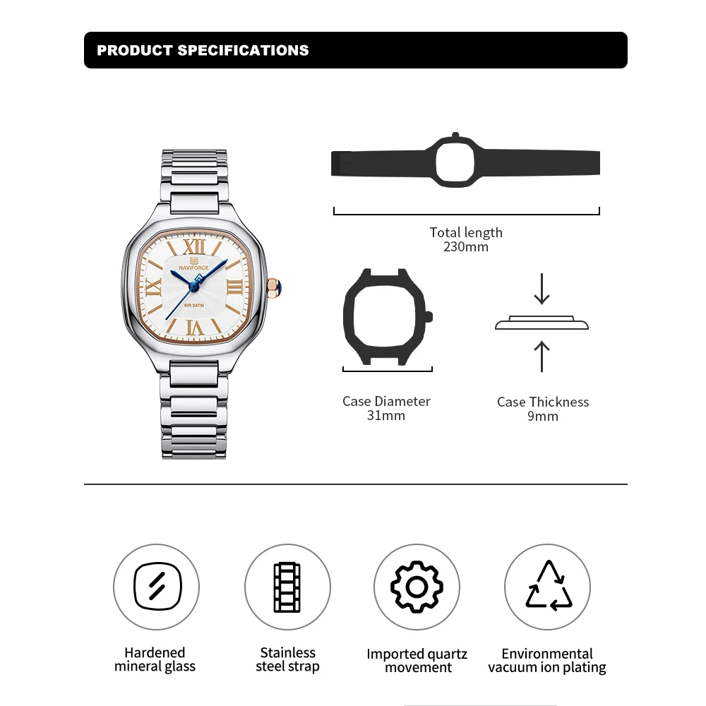 NAVIFORCE Luxury Women's Watch - Minimalist Thin Watch ulasan dan harga