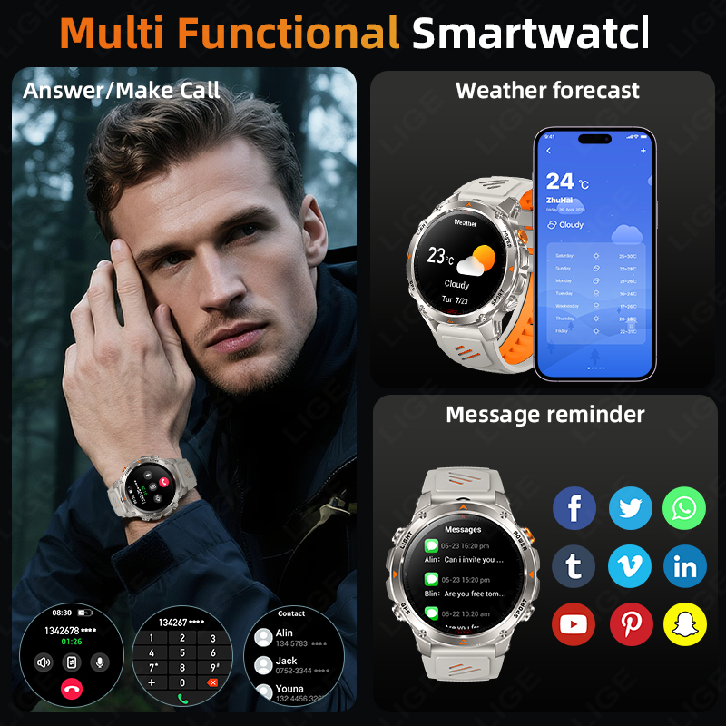 LIGE Rugged GPS Track Smart Wa - Smartwatch Watches For Men With Gps ulasan dan harga